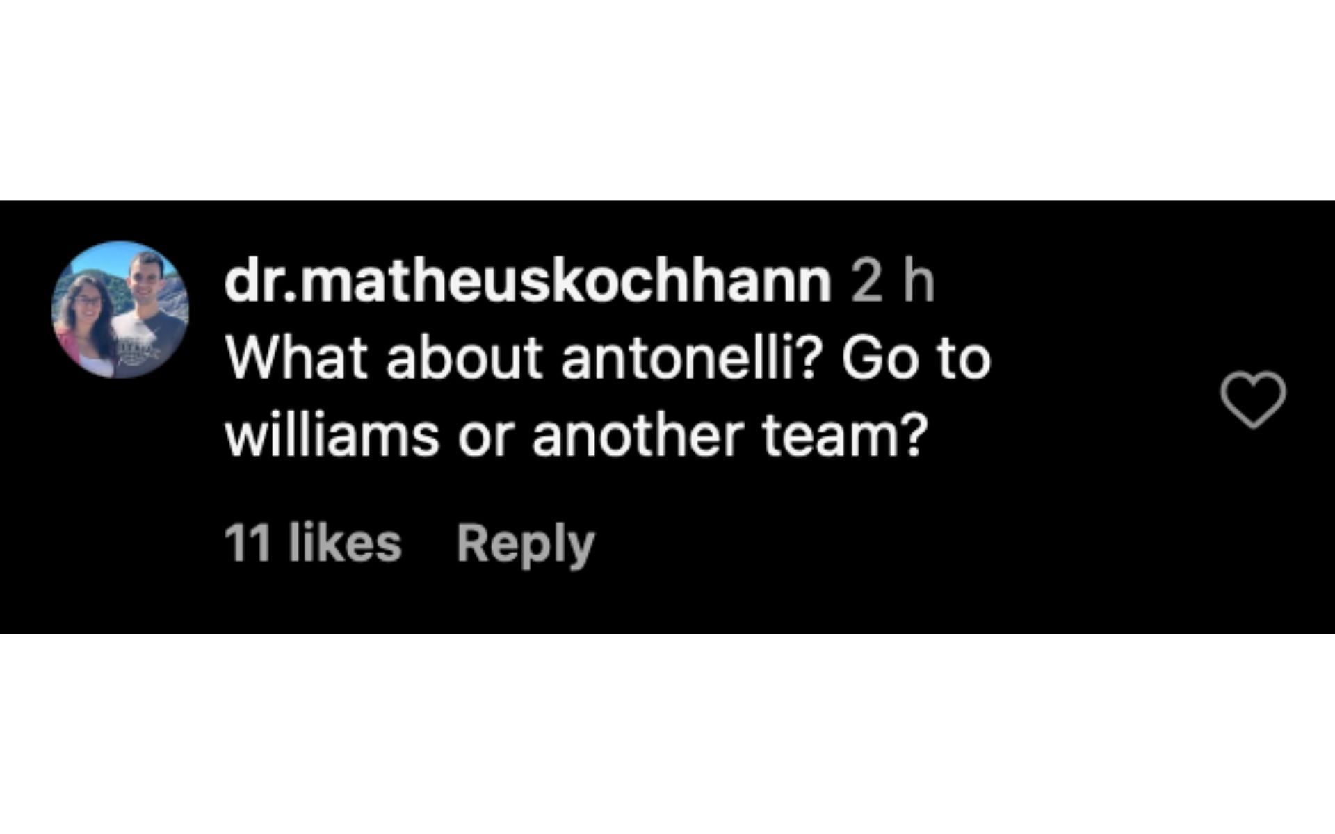 A comment on Sky Sports F1's Instagram post | Source: Instagram